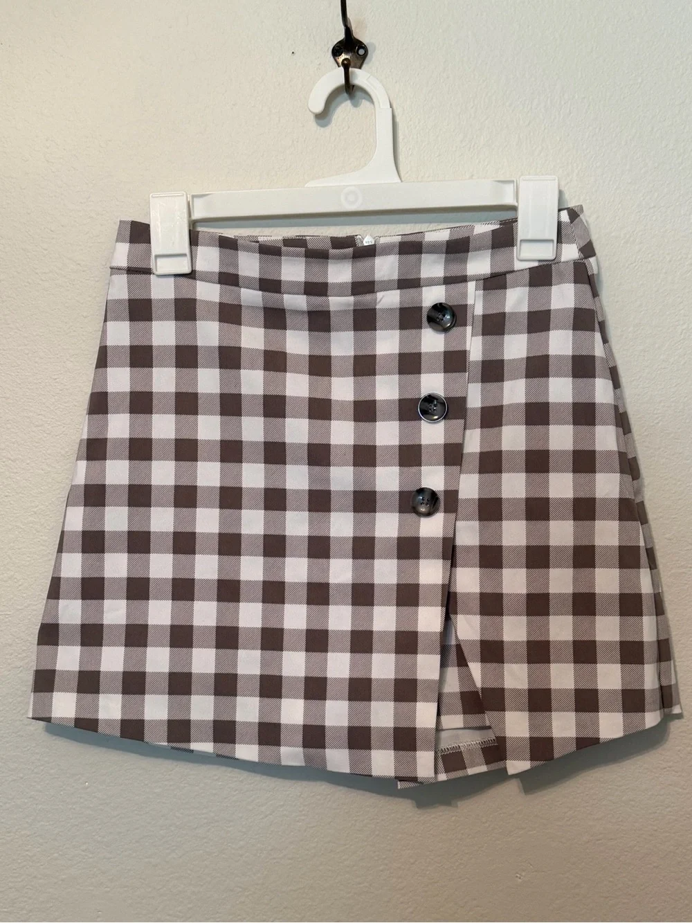 Versona Brown and White Gingham Button-Front Mini Skort Sz 2